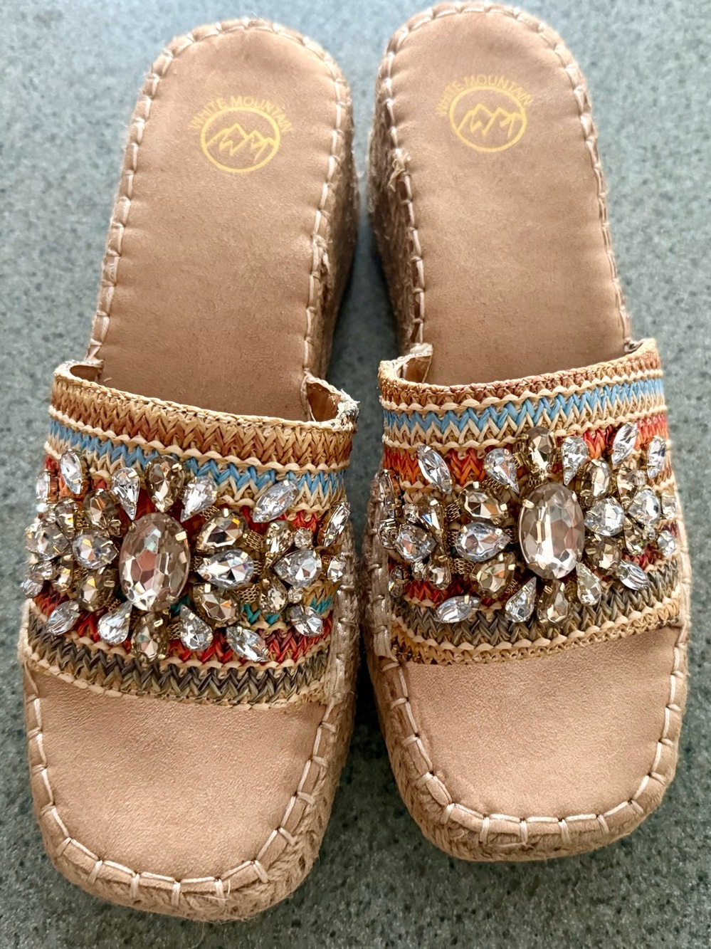 WHITE MOUNTAIN NEW SIZE 10 Embellished Woven Slide wedge Sandals